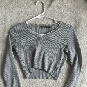 Brandy Melville Grey Long Sleeve Ribbed Crop Top